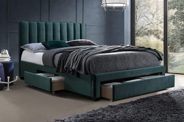 Grace Komplett Sängpaket med Förvaring 160x200 cm i Sammet med Sänggavel + Bäddmadrass - Grön - Möbler - Sovrum - Sängar - Komplett Sängpaket