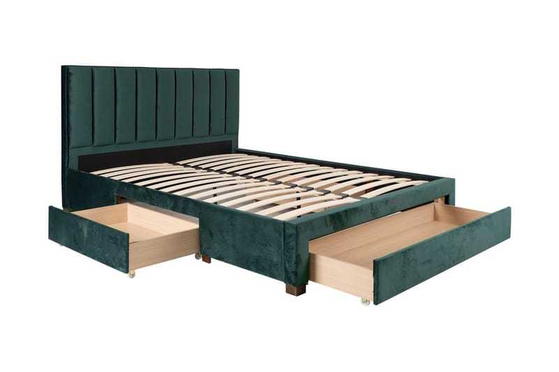 Grace Komplett Sängpaket med Förvaring 160x200 cm i Sammet med Sänggavel + Bäddmadrass - Grön - Möbler - Sovrum - Sängar - Komplett Sängpaket