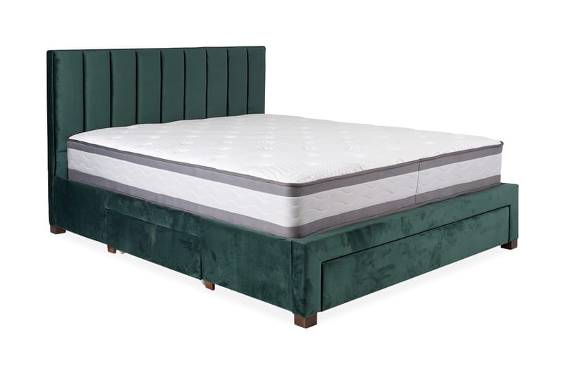 Grace Komplett Sängpaket med Förvaring 160x200 cm i Sammet med Sänggavel + Bäddmadrass - Grön - Möbler - Sovrum - Sängar - Komplett Sängpaket