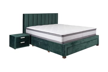 Grace Komplett Sängpaket med Förvaring 160x200 cm i Sammet med Sänggavel + Bäddmadrass - Grön - Möbler - Sovrum - Sängar - Komplett Sängpaket