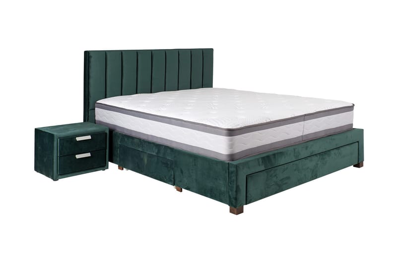 Grace Komplett Sängpaket med Förvaring 160x200 cm i Sammet med Sänggavel + Bäddmadrass - Grön - Möbler - Sovrum - Sängar - Komplett Sängpaket
