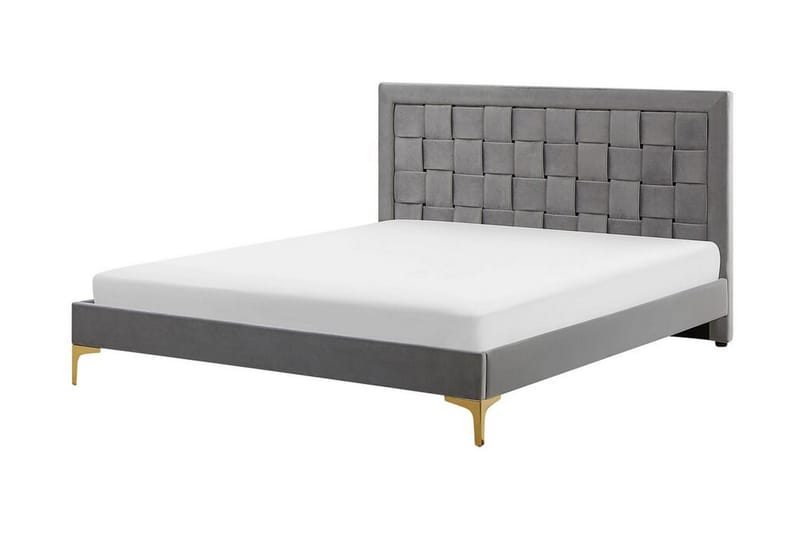 Holabo Komplett Sängpaket 140x200 cm i Sammet med Sänggavel + Bäddmadrass - Grå - Möbler - Sovrum - Sängram & sängstomme