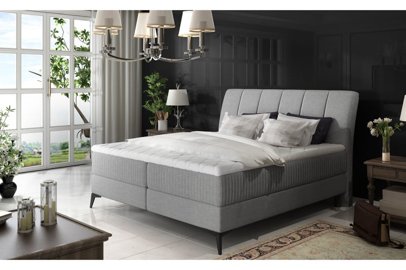 Miriana Komplett Sängpaket – Dubbelsäng 180x200 cm i Tyg med Sänggavel + Bäddmadrass, Grå