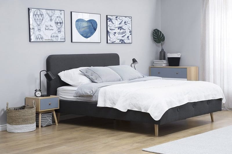 Rennes Sängram 140x200 cm i Linne med Sänggavel - Antracit - Möbler - Sovrum - Sängram & sängstomme