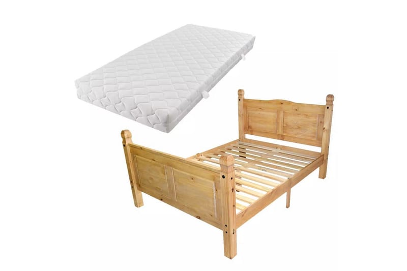 Säng med madrass mexikansk stil furu 160x200 cm - Brun - Ramsäng