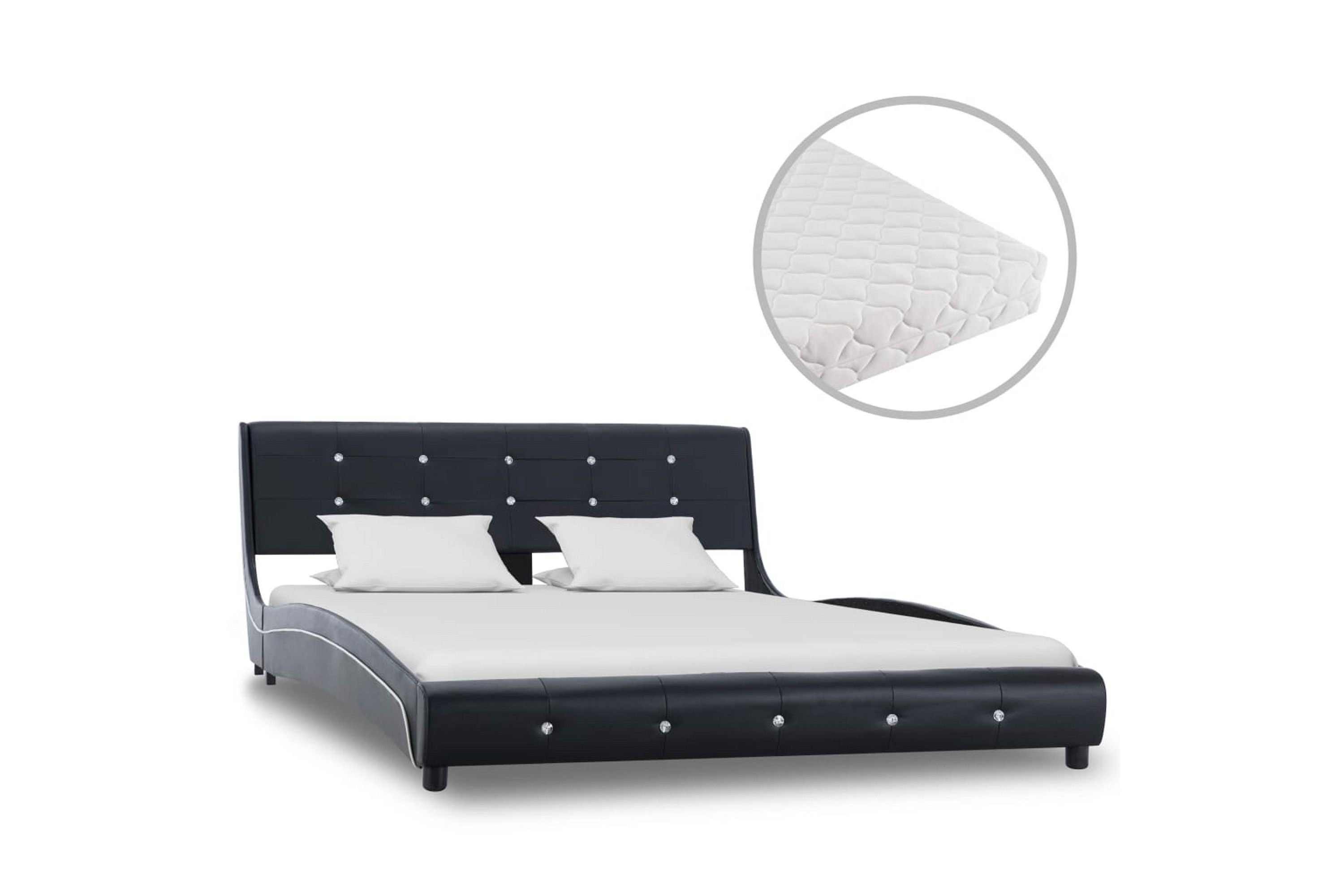 Säng med madrass svart konstläder 140×200 cm – Svart