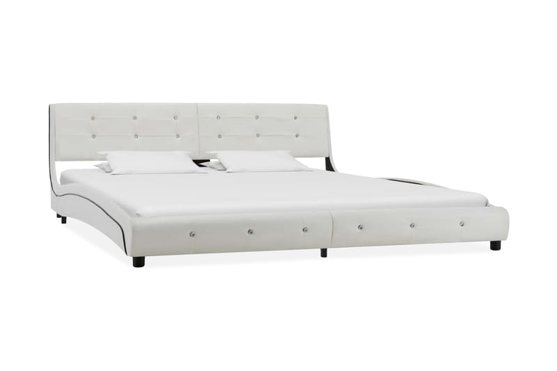Säng med madrass vit konstläder 180x200 cm - Vit - Ramsäng