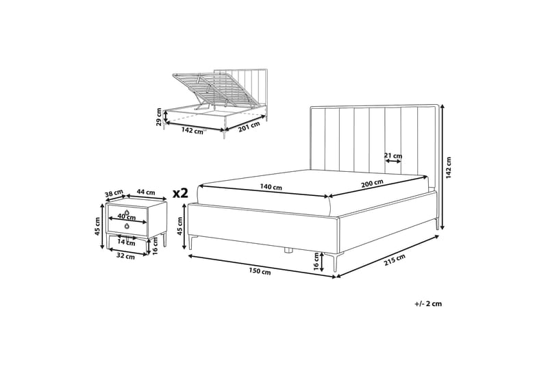 Sovrumsset dubbelsäng 140x200 cm - Blå - Möbler - Sovrum - Sängar - Ramsäng