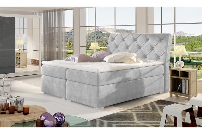 Sutra Komplett Sängpaket – Ramsäng 180x200 cm med Förvaring och Sänggavel + Bäddmadrass, Grå