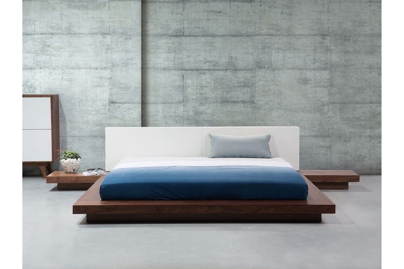 Zen Dubbelsäng 180x200 cm med Sängbord LED-belysning - Brun - Möbler - Sovrum - Sängram & sängstomme