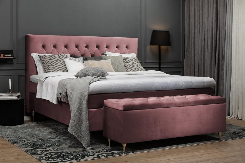Royal Velvet Komplett Sängpaket 160x200 cm - Rosa med Höga Silverben - Möbler - Sovrum - Sängar - Kontinentalsängar