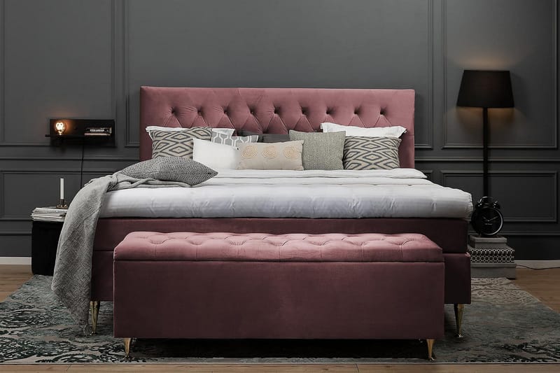 Royal Velvet Komplett Sängpaket 160x200 cm - Rosa med Höga Silverben - Möbler - Sovrum - Sängar - Kontinentalsängar