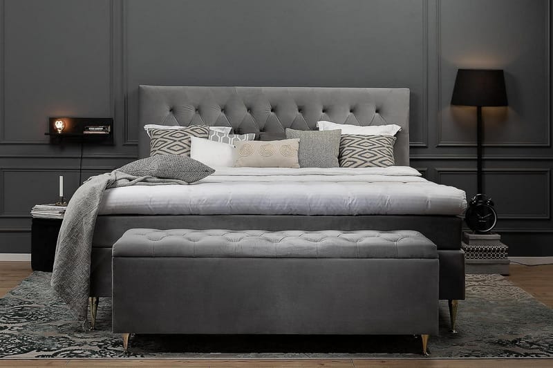 Royal Velvet Komplett Sängpaket 180x200 cm - Ljusgrå med Höga Silverben - Möbler - Sovrum - Sängar - Kontinentalsängar