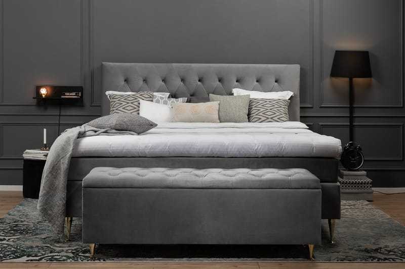 Royal Velvet Komplett Sängpaket 180x200 cm - Ljusgrå med Låga Rosében - Möbler - Sovrum - Sängar - Komplett Sängpaket