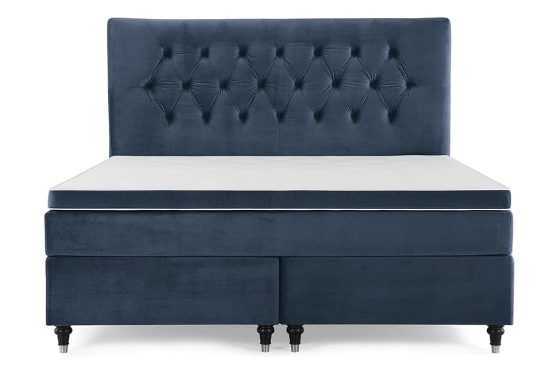 Royal Velvet Komplett Sängpaket 180x200 cm, Mörkblå med Svarvade Ben