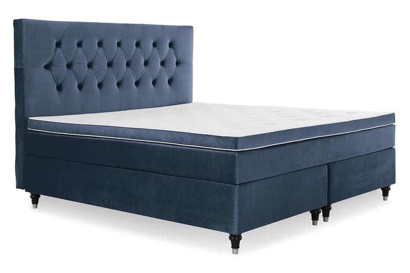 Royal Velvet Komplett Sängpaket 180x200 cm - Mörkblå med Svarvade Ben - Möbler - Sovrum - Sängar - Kontinentalsängar