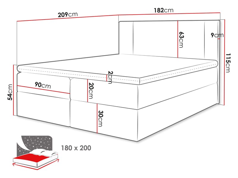Salricus Sängpaket Kontinentalsäng 180x200 cm med Förvaring - Ljusgrå - Möbler - Sovrum - Sängar - Kontinentalsängar