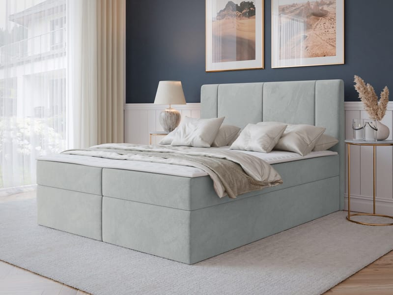 Salricus Sängpaket Kontinentalsäng 180x200 cm med Förvaring - Ljusgrå - Möbler - Sovrum - Sängar - Kontinentalsängar