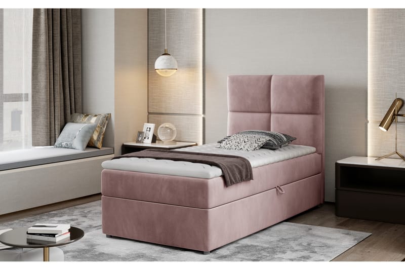 ALBIATE Förvaringssäng 90x200 cm Rutad Rosa - Möbler - Sovrum - Sängar - Sängar med förvaring