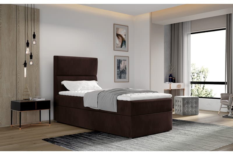 ALBIATE Förvaringssäng 90x200 cm Vertikal Söm Brun - Möbler - Sovrum - Sängar - Sängar med förvaring