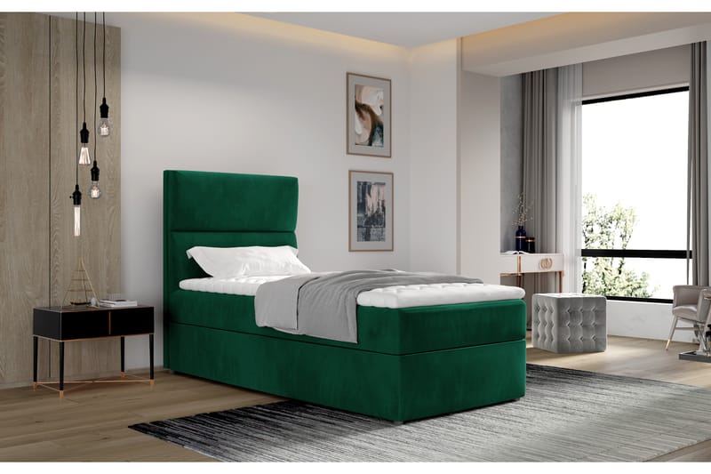 ALBIATE Förvaringssäng 90x200 cm Vertikal Söm Grön - Sängar med förvaring