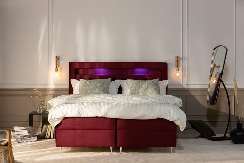 Alessia Förvaringssäng med LED-belysning 160x200 - Röd - Möbler - Sovrum - Sängar - Sängar med förvaring