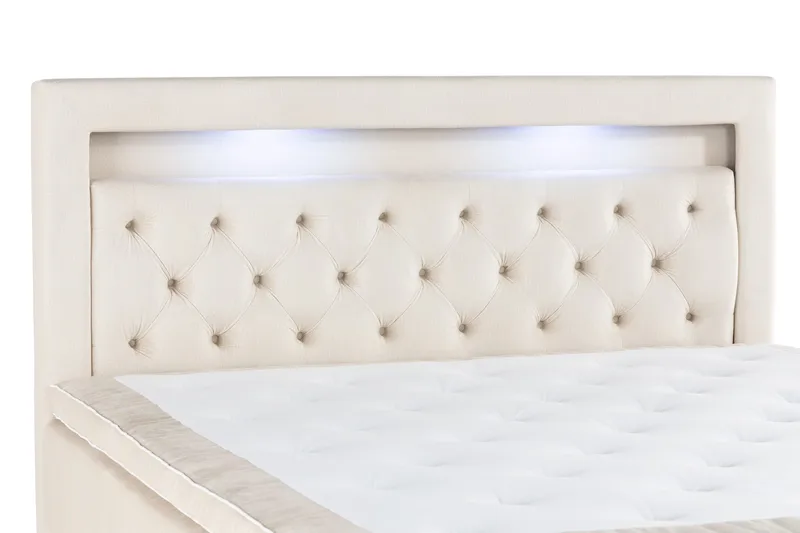 Alessia Komplett Sängpaket med Förvaring LED-belysning 160x200 cm - Biege - Möbler - Sovrum - Sängar - Sängar med förvaring