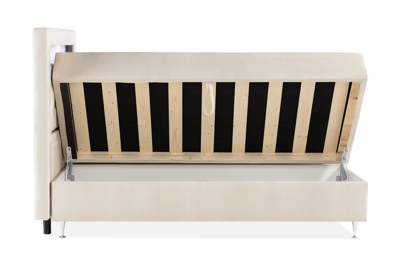 Alessia Komplett Sängpaket med Förvaring LED-belysning 160x200 cm - Biege - Möbler - Sovrum - Sängar - Sängar med förvaring