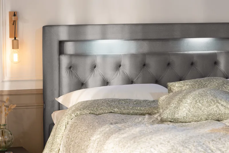 Alessia Komplett Sängpaket med Förvaring LED-belysning 160x200 cm - Ljusgrå - Möbler - Sovrum - Sängar - Sängar med förvaring