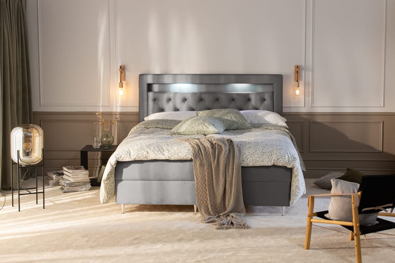 Alessia Komplett Sängpaket med Förvaring LED-belysning 160x200 cm - Ljusgrå - Möbler - Sovrum - Sängar - Sängar med förvaring