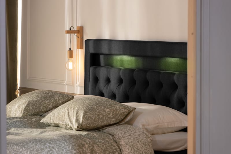 Alessia Komplett Sängpaket med Förvaring LED-belysning 160x200 cm - Svart - Möbler - Sovrum - Sängar - Sängar med förvaring