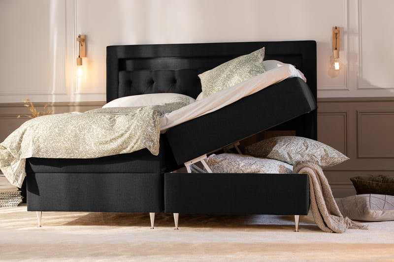 Alessia Komplett Sängpaket med Förvaring LED-belysning 160x200 cm - Svart - Möbler - Sovrum - Sängar - Sängar med förvaring