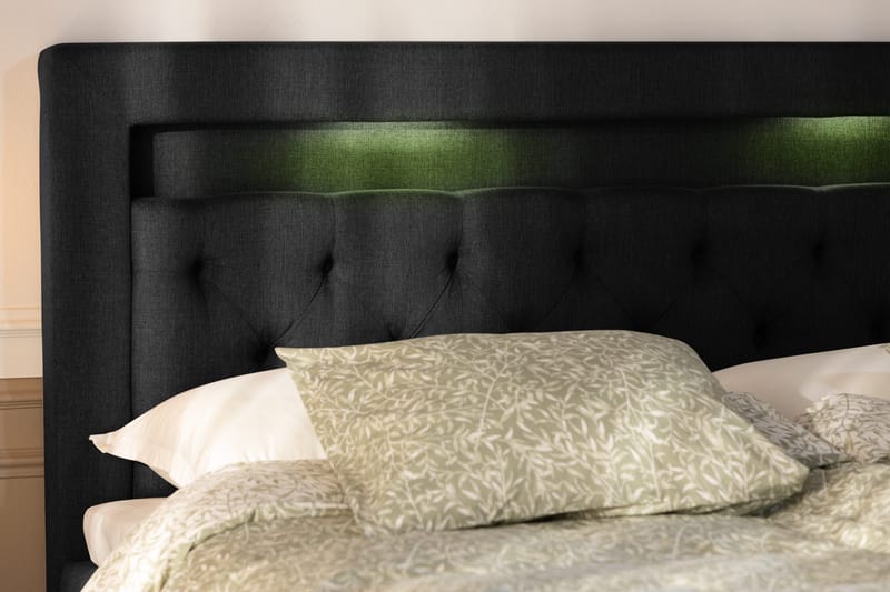 Alessia Komplett Sängpaket med Förvaring LED-belysning 160x200 cm - Svart - Möbler - Sovrum - Sängar - Sängar med förvaring
