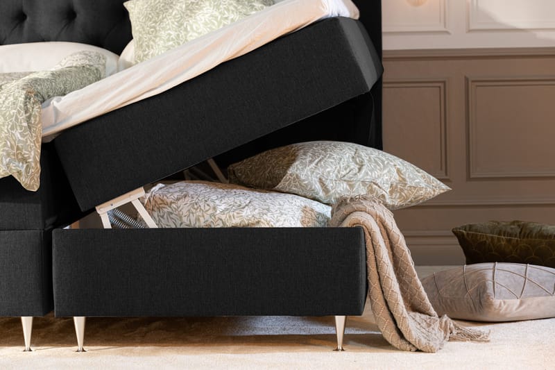 Alessia Komplett Sängpaket med Förvaring LED-belysning 160x200 cm - Svart - Möbler - Sovrum - Sängar - Sängar med förvaring