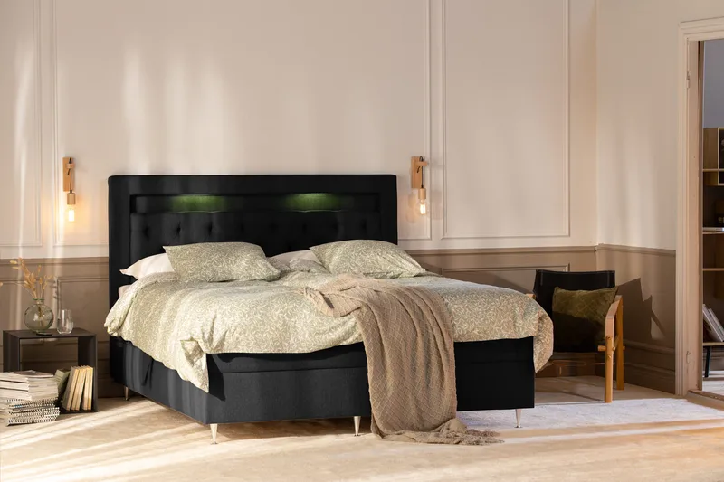 Alessia Komplett Sängpaket med Förvaring LED-belysning 160x200 cm - Svart - Möbler - Sovrum - Sängar - Sängar med förvaring