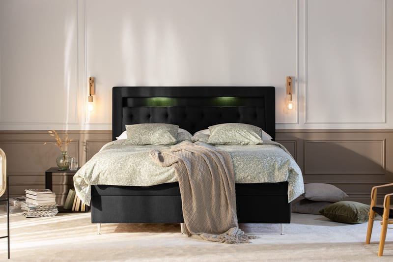 Alessia Komplett Sängpaket med Förvaring LED-belysning 160x200 cm - Svart - Möbler - Sovrum - Sängar - Sängar med förvaring