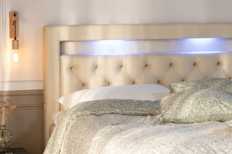 Alessia Komplett Sängpaket med Förvaring LED-belysning 180x200 cm - Beige - Möbler - Sovrum - Sängar - Sängar med förvaring