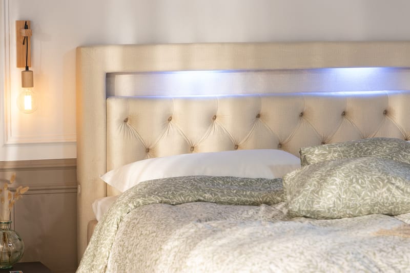 Alessia Komplett Sängpaket med Förvaring LED-belysning 180x200 cm - Beige - Möbler - Sovrum - Sängar - Sängar med förvaring