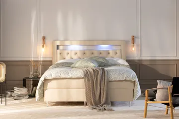 Alessia Komplett Sängpaket med Förvaring LED-belysning 180x200 cm - Beige - Möbler - Sovrum - Sängar - Sängar med förvaring