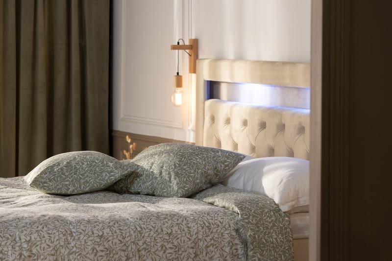 Alessia Komplett Sängpaket med Förvaring LED-belysning 180x200 cm - Beige - Möbler - Sovrum - Sängar - Sängar med förvaring