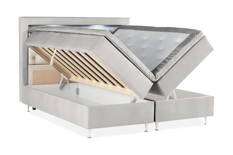 Alessia Komplett Sängpaket med Förvaring LED-belysning 180x200 cm - Grå / Ljusgrå - Möbler - Sovrum - Sängar - Sängar med förvaring