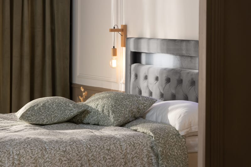 Alessia Komplett Sängpaket med Förvaring LED-belysning 180x200 cm - Grå / Ljusgrå - Möbler - Sovrum - Sängar - Sängar med förvaring