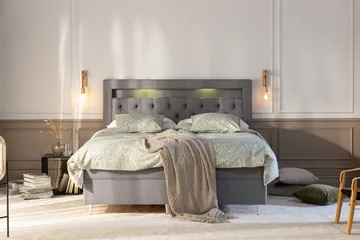 Alessia Komplett Sängpaket med Förvaring LED-belysning 180x200 cm - Grå - Möbler - Sovrum - Sängar - Sängar med förvaring