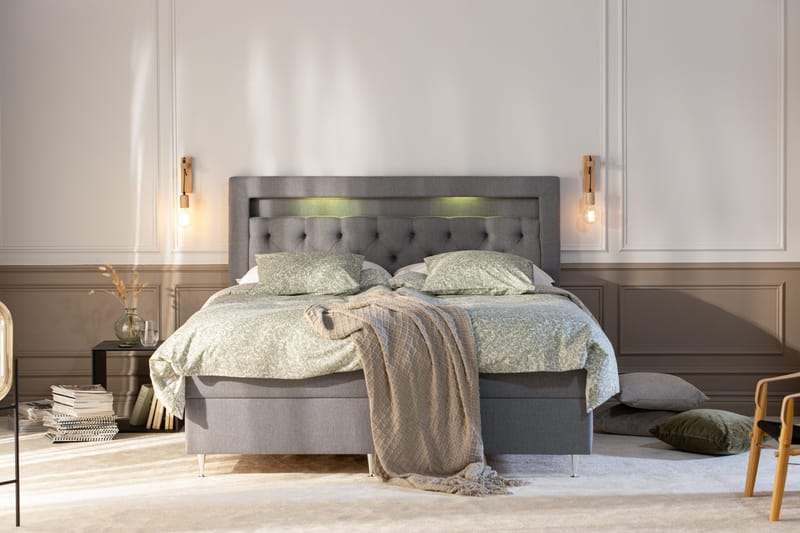 Alessia Komplett Sängpaket med Förvaring LED-belysning 180x200 cm - Grå - Möbler - Sovrum - Sängar - Sängar med förvaring