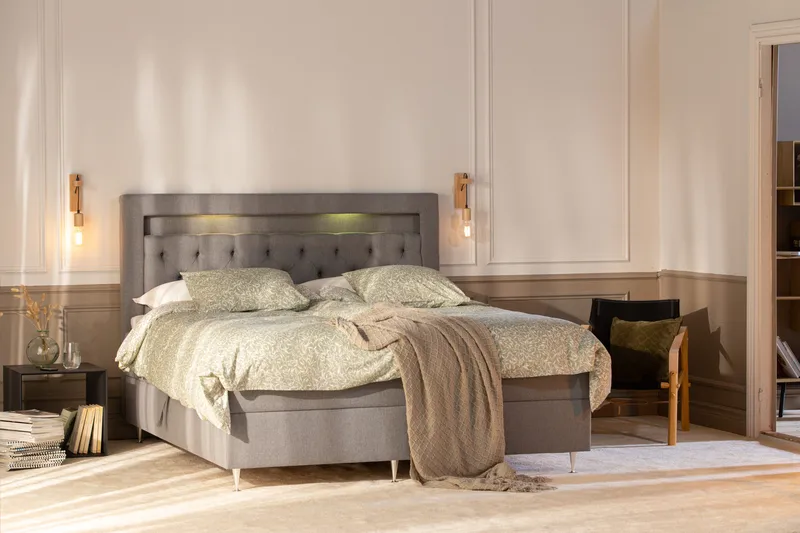 Alessia Komplett Sängpaket med Förvaring LED-belysning 180x200 cm - Grå - Möbler - Sovrum - Sängar - Sängar med förvaring