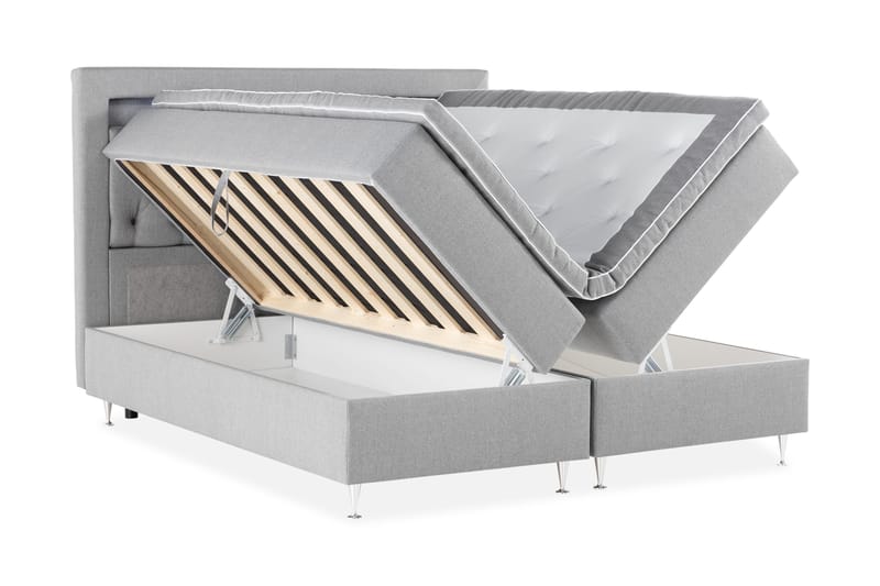 Alessia Komplett Sängpaket med Förvaring LED-belysning 180x200 cm - Grå - Möbler - Sovrum - Sängar - Sängar med förvaring
