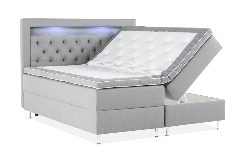 Alessia Komplett Sängpaket med Förvaring LED-belysning 180x200 cm - Grå - Möbler - Sovrum - Sängar - Sängar med förvaring