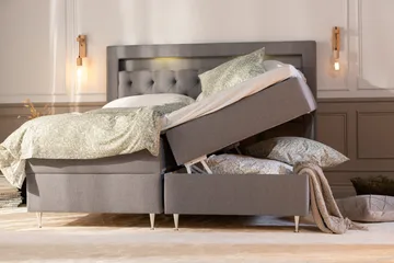 Alessia Komplett Sängpaket med Förvaring LED-belysning 180x200 cm - Grå - Möbler - Sovrum - Sängar - Sängar med förvaring
