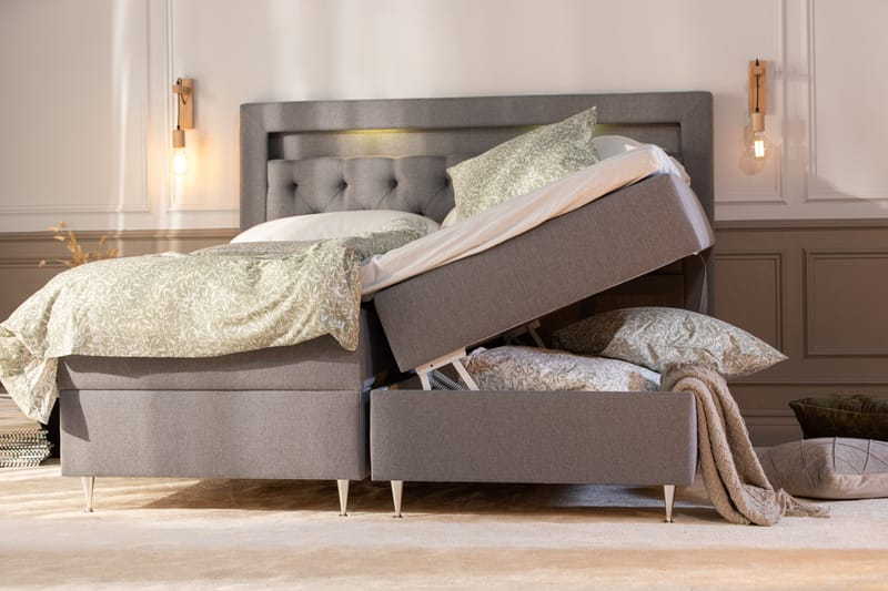 Alessia Komplett Sängpaket med Förvaring LED-belysning 180x200 cm - Grå - Möbler - Sovrum - Sängar - Sängar med förvaring