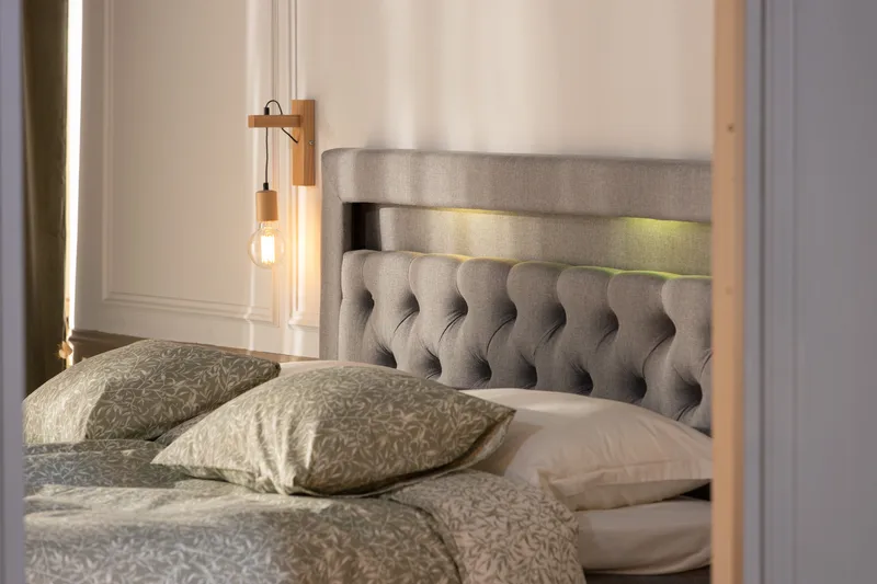 Alessia Komplett Sängpaket med Förvaring LED-belysning 180x200 cm - Grå - Möbler - Sovrum - Sängar - Sängar med förvaring